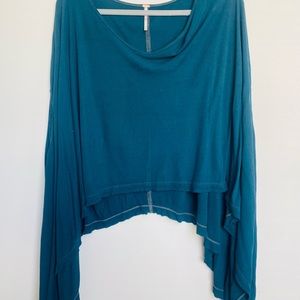 Free People cropped ribbed poncho boho size small teal